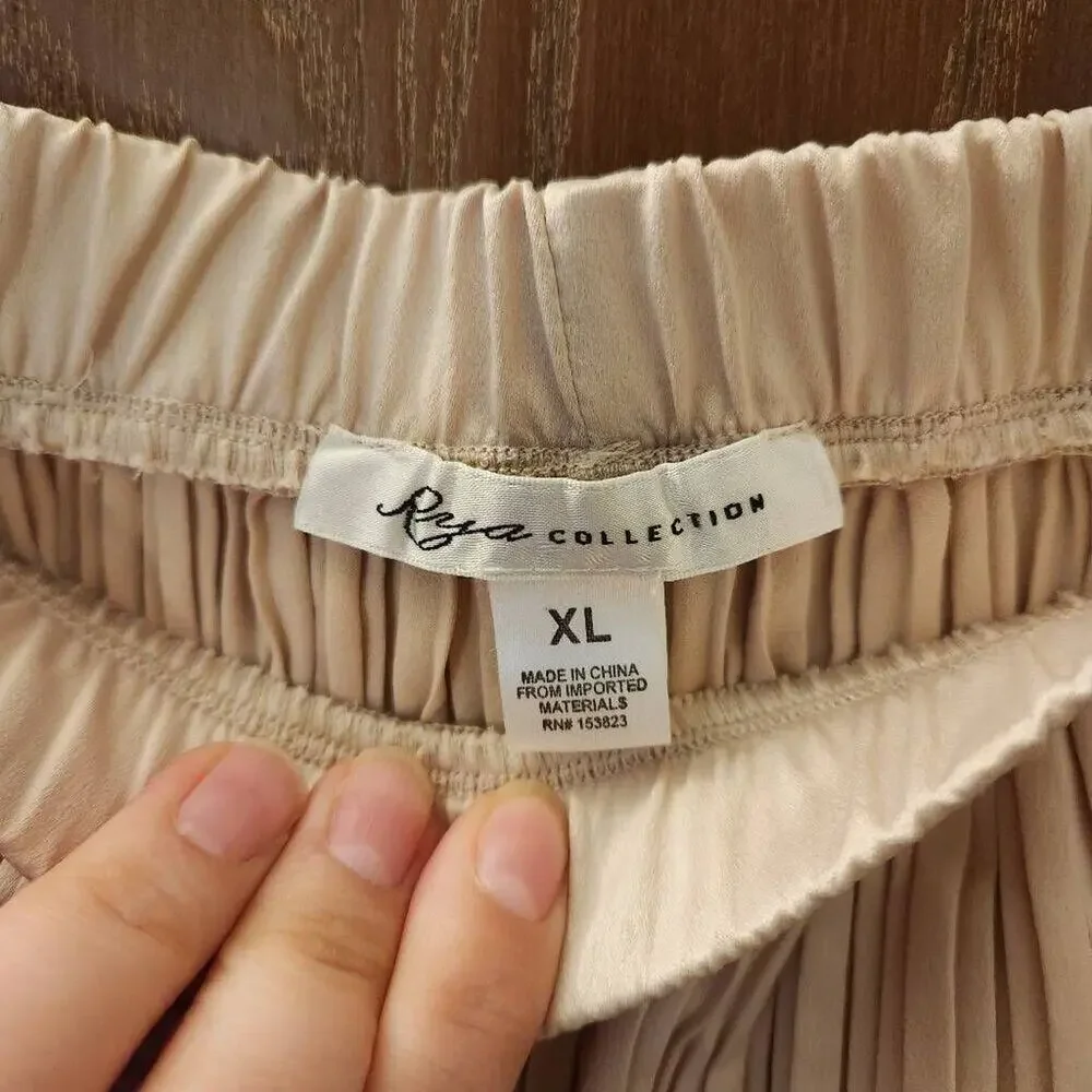 Rya Collection Champagne Accordion Pleated Wide Leg Lounge Pants Size XL